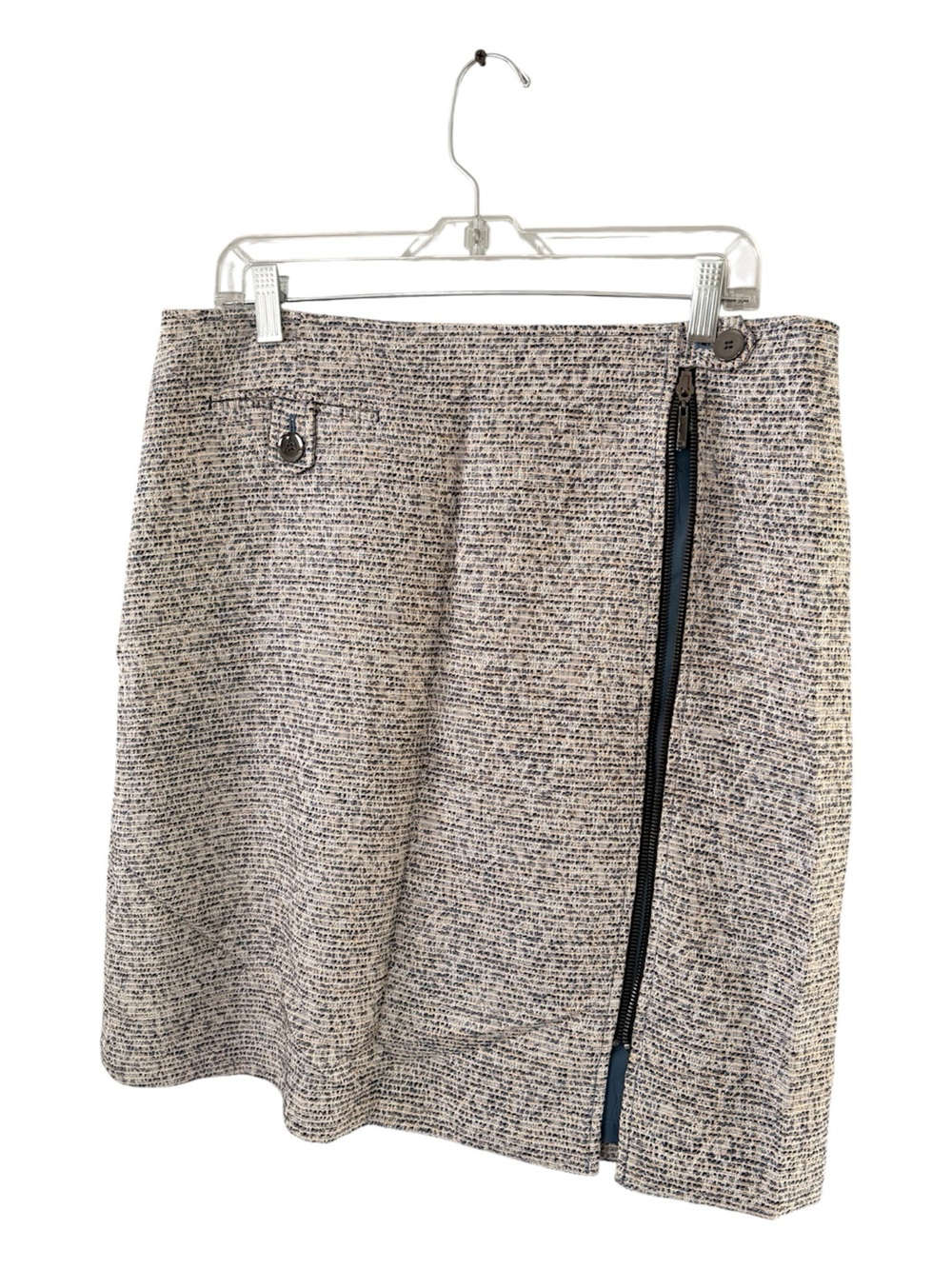 Kasper Navy and Cream Tweed A-Line Skirt with Side Zip